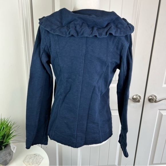 Lucky Brand Womens Jacket Coat Blue Waterfall Ruffle Neck Buttons Drawstring M - Picture 7 of 8